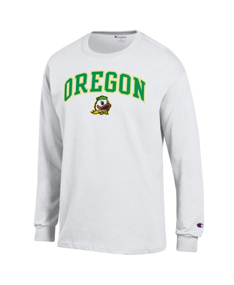 Men's White Oregon Ducks Arch Over Logo Long Sleeve T-Shirt
