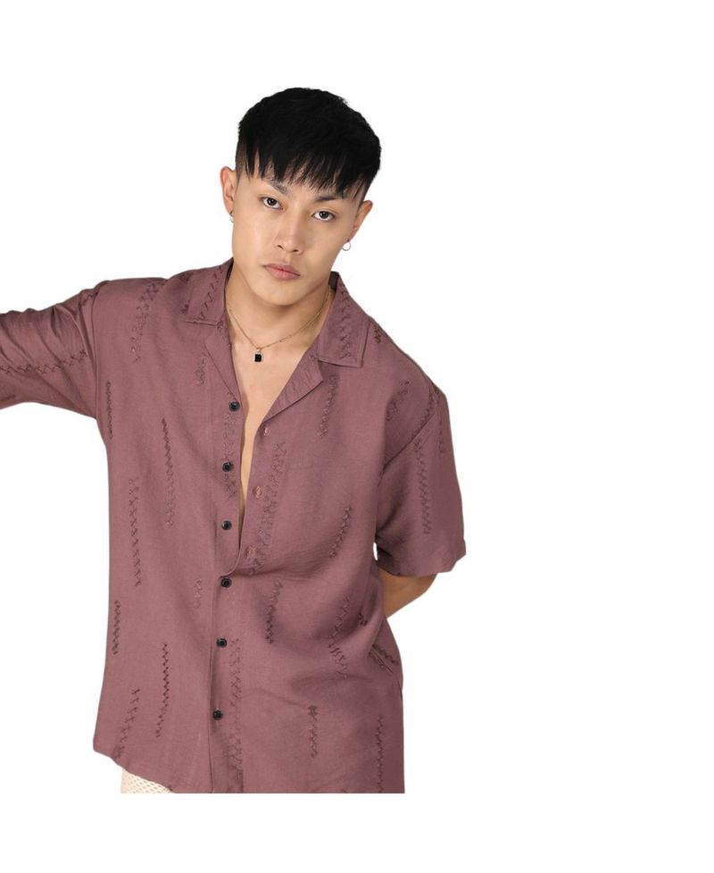 Men's Mocha Brown Embroidered Twist Shirt