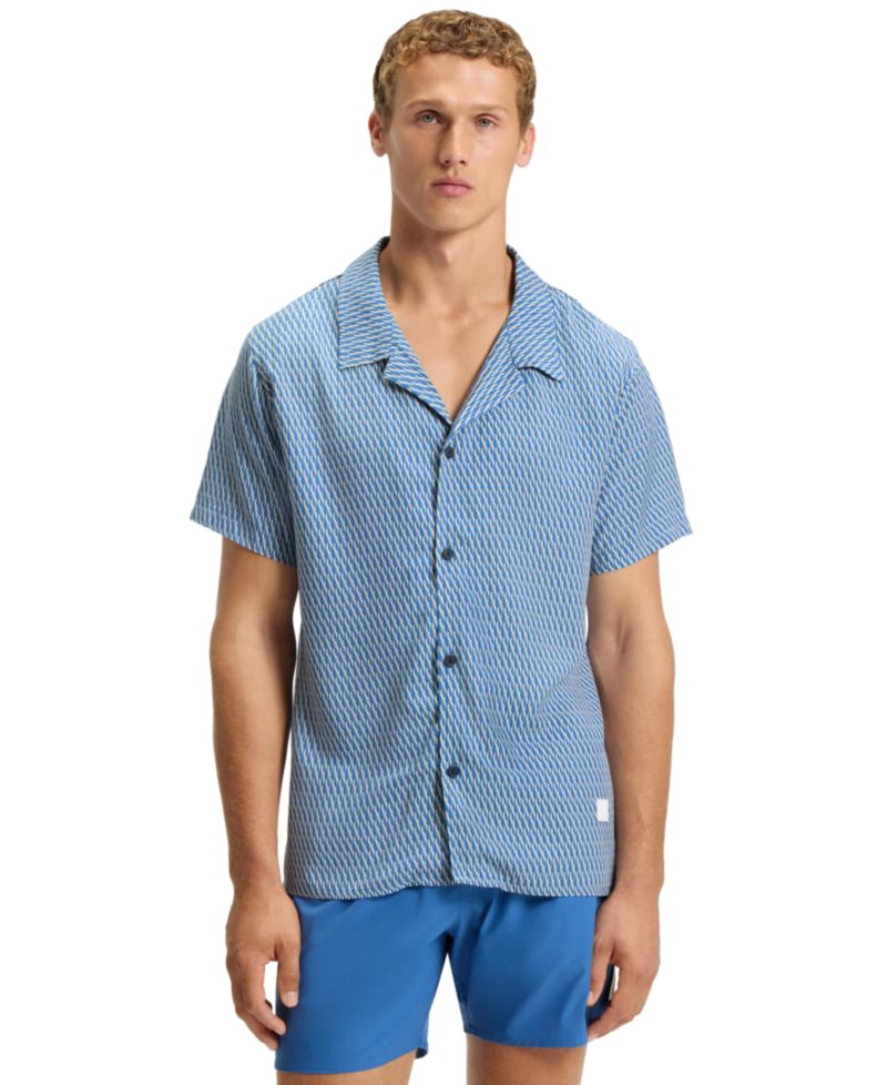 BOSS by Men's Spread-Collar Mini-Pattern-Print Beach Shirt