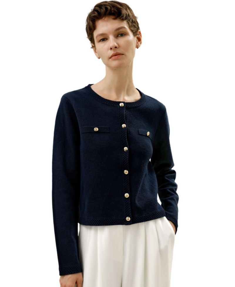 Women's Wool Button-Front Sweater Lady Jacket