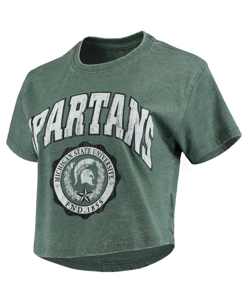 Women's Green Michigan State Spartans Edith Vintage-Like Burnout Crop T-shirt