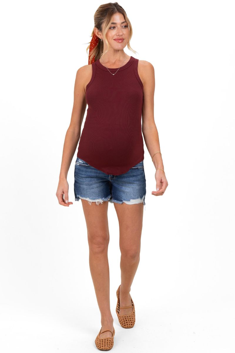 Women's Navy Distressed Fringe Hem Shorts