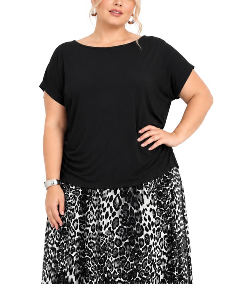 Plus Size Techno Crepe Short-Sleeve Ruched Top