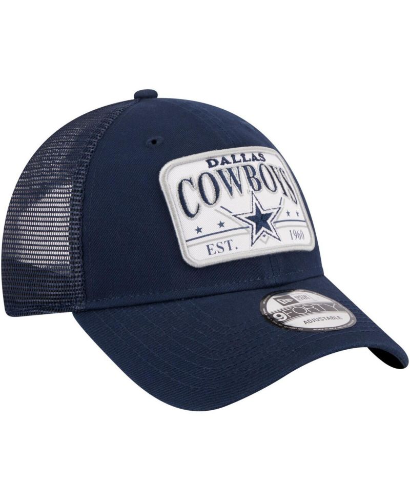 Men's Navy Dallas Cowboys Plate 9FORTY Trucker Adjustable Hat