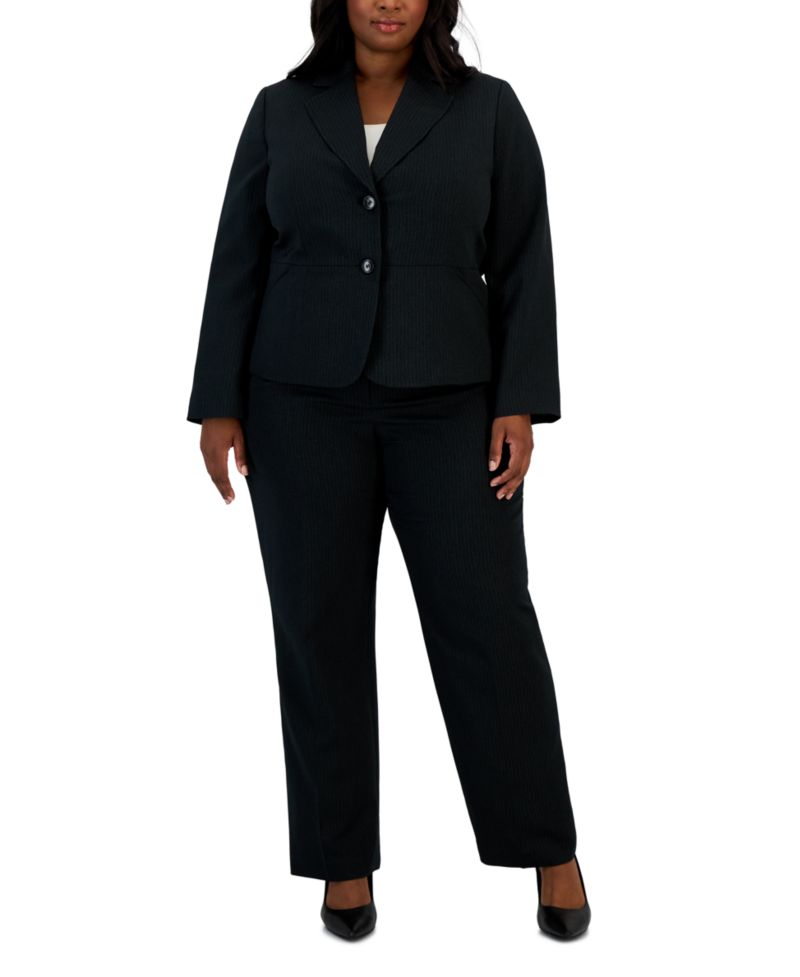 Plus Size Two-Button Pinstriped 2 Piece Pantsuit