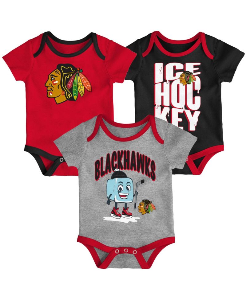 Baby Boys and Girls 3-Piece Chicago Blackhawks Triple Header Bodysuit Set