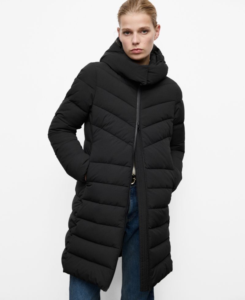 Women's Hood Midi Quilted Anorak Coat