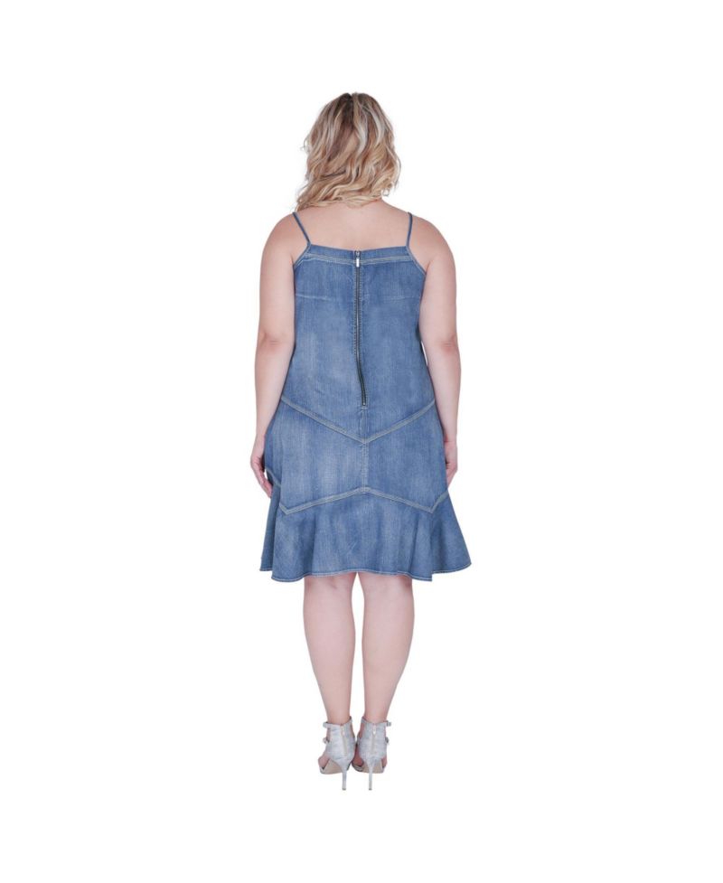 Plus Size Rosie Ruffled Spaghetti-Strap Denim Dress