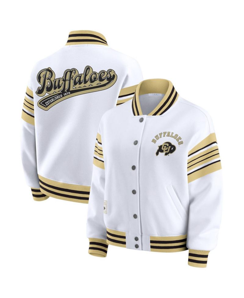 Women's White/Gold Colorado Buffaloes Satin Stitch Full-Snap Fleece Sweatshirt Jacket