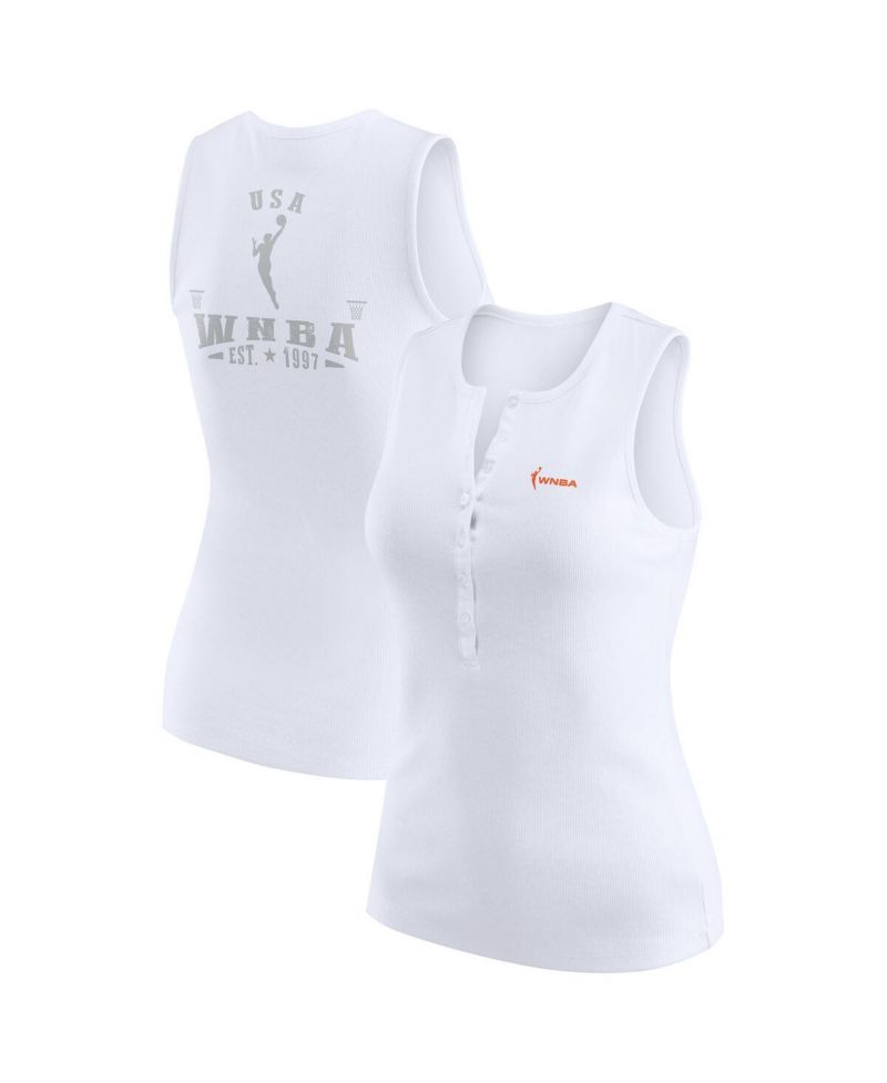 Women's White WNBA Gear Rib-Knit Henley Tank Top