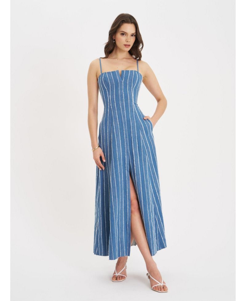 Women's Abygail Stripe Cotton Denim Maxi Dress