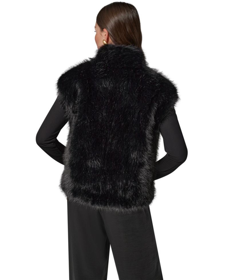 Petite Faux Fur Sleeveless Collared Vest