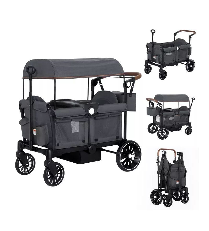 Baby All-Terrain Wagon Stroller for Two with Canopy, Snack Tray, Storage and Shock-Absorbing Wheels