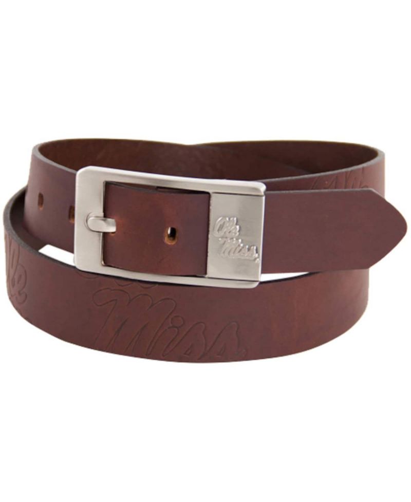 Men's Mississippi Rebels Brandish Leather Belt - Brown