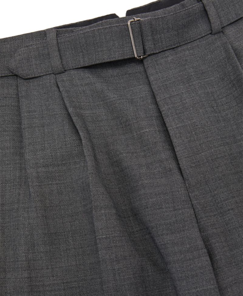 Men's Strap Wool-Blend Belted Pleated Tapered-Fit Pants