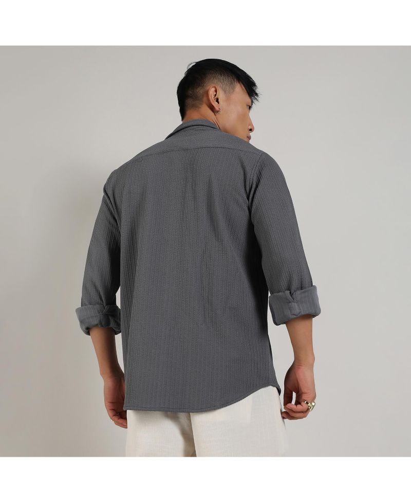 Men's Ash Grey Stripe-Creased Shirt