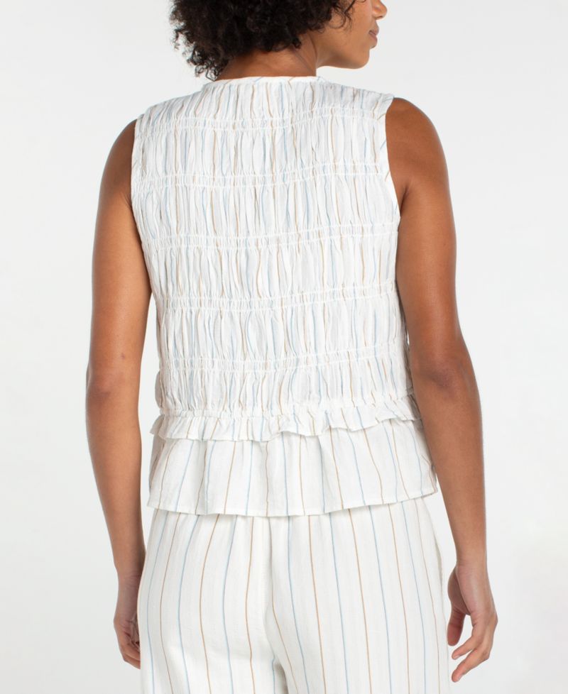 Women's Sleeveless Tie-Front Smocked Top