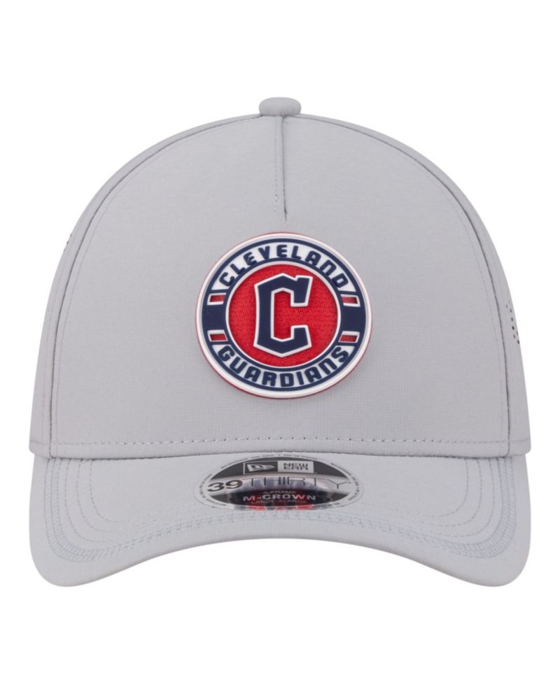 Men's Gray Cleveland Guardians Patch 39THIRTY A-Frame M-Crown Perforated Flex Hat
