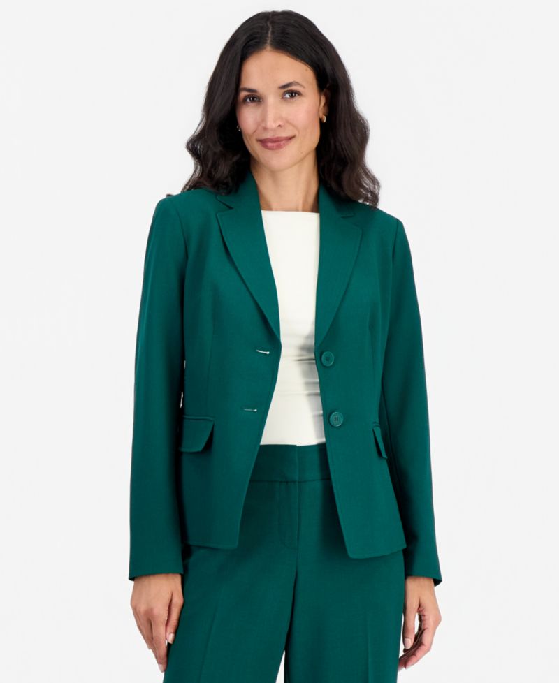 Women's Notch-Collar Stretch Wide-Leg Jacket and Pants, 2-Piece Set