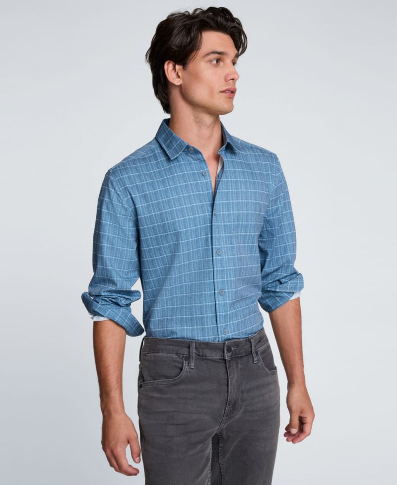 Men's Plaid Point Collar Classic-Fit Shirt