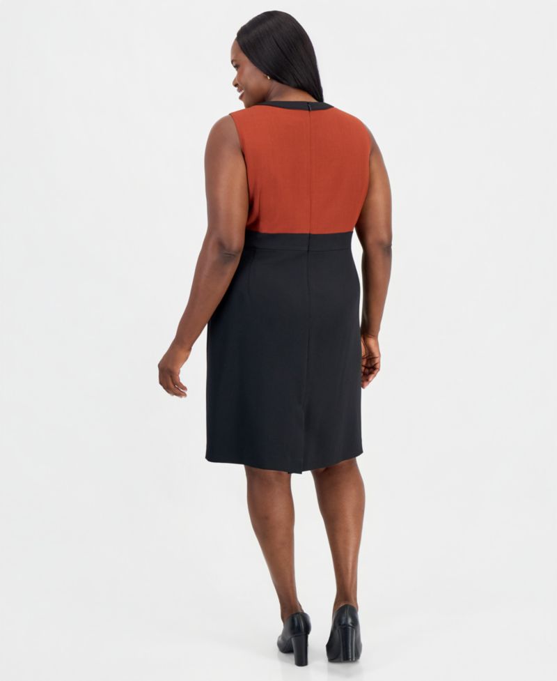 Plus Size Contrast Bodice Sheath Sleeveless Dress