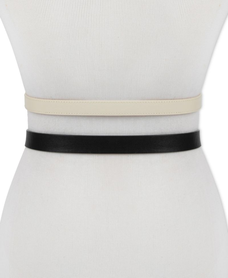 Center-Bar and Metal Loop Buckles 2-Pack Skinny Belt Set