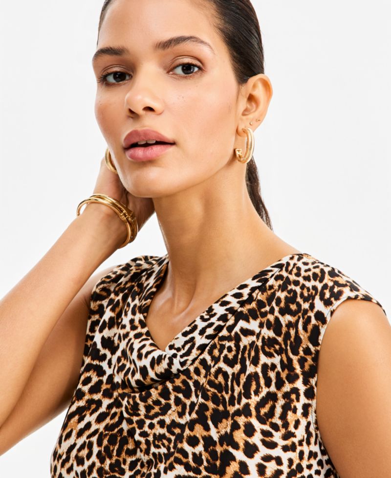 I.N.C. Women's Leopard-Print Cowl-Neck Blouse