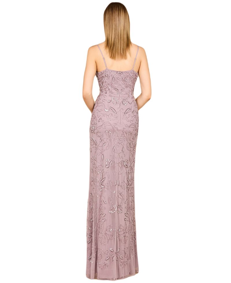 Women's Embellished Gown with Slit And Spaghetti Straps - OUTLET