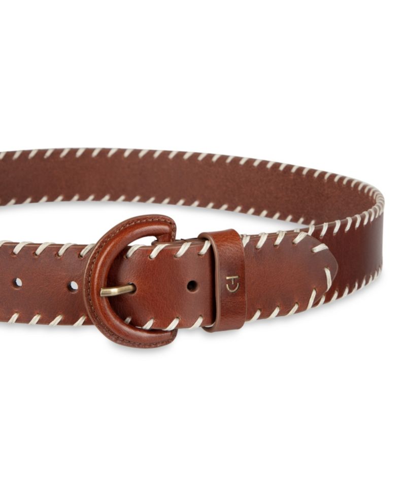Women's Leather Covered Buckle Stitched Edge Belt