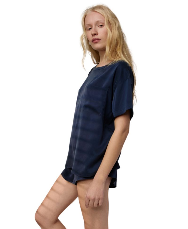 Women's Washable Silk Short-Sleeve Oversized Tee and Shorts, 2-Piece Set