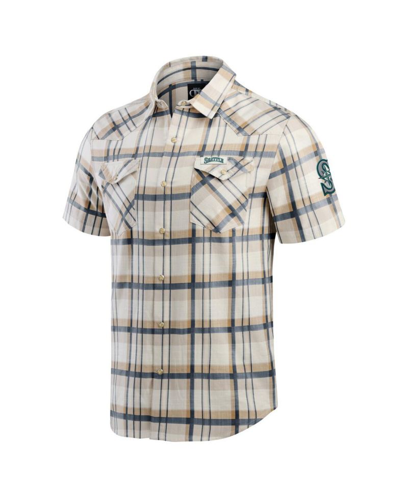 Darius Rucker Collection by Men's Navy Seattle Mariners Plaid Full-Snap Shirt
