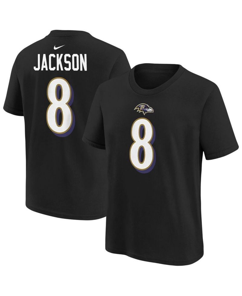 Big Boys and Girls Lamar Jackson Black Baltimore Ravens Player Name & Number T-Shirt