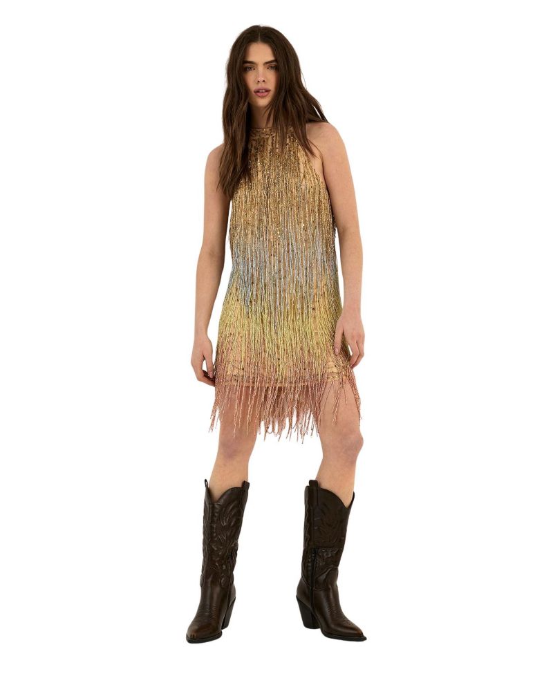 Women's Ombre Beaded Tassel Mini Dress