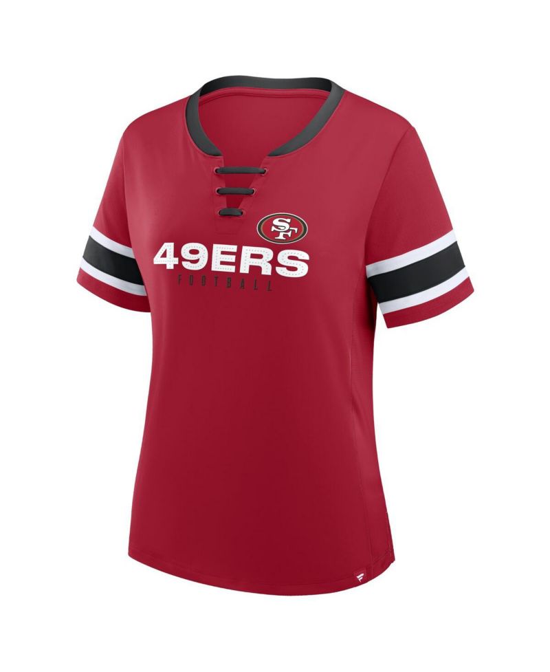 Women's Scarlet San Francisco 49ers Plus Size Red Zone Athena Lace-Up V-Notch Neck T-Shirt