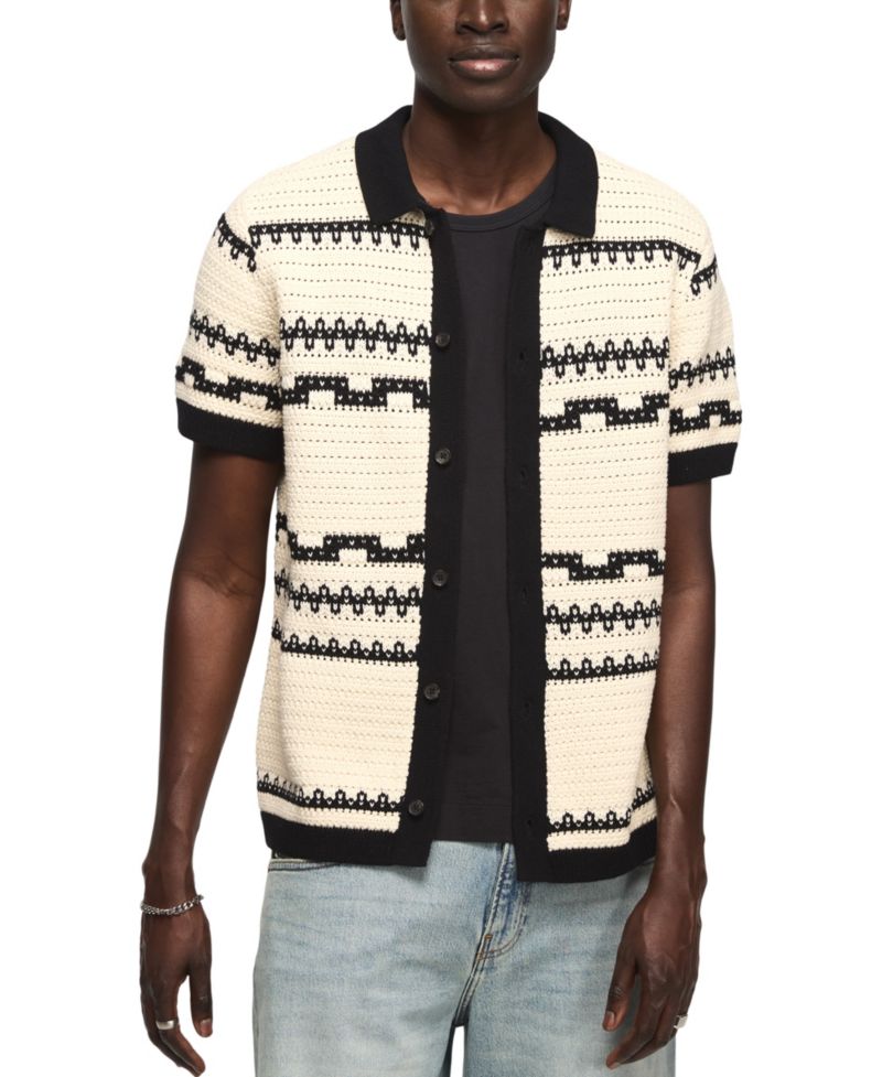 Men's Southwest Crotchet Short-Sleeve Sweater