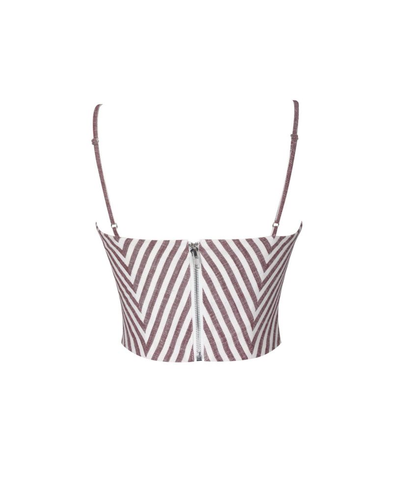 Women's Chevron-Striped Sleeveless Cotton-Linen Blend Cropped Top