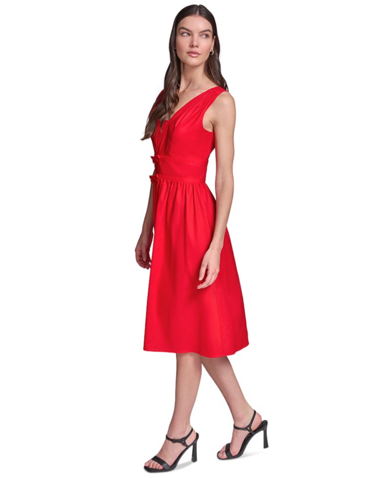 Women's Double Bow Fit & Flare Midi Dress
