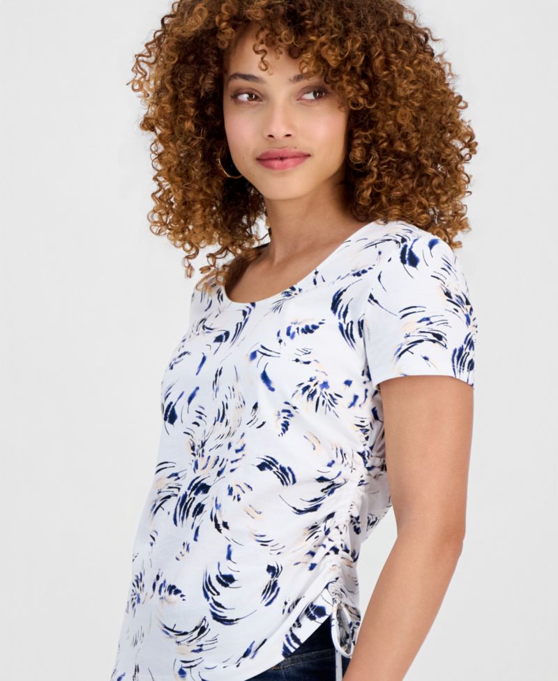 Petite Cotton Asymmetric Short-Sleeve Top