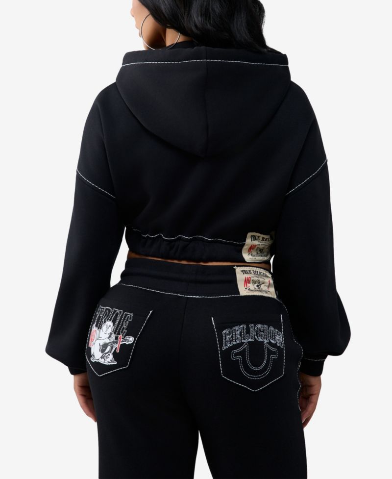 Women's Cropped Graphic Zip-Up Cotton-Blend Long-Sleeve Hoodie