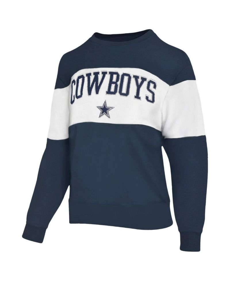 Women's Navy Dallas Cowboys Bling Color Block Terry Sweatshirt