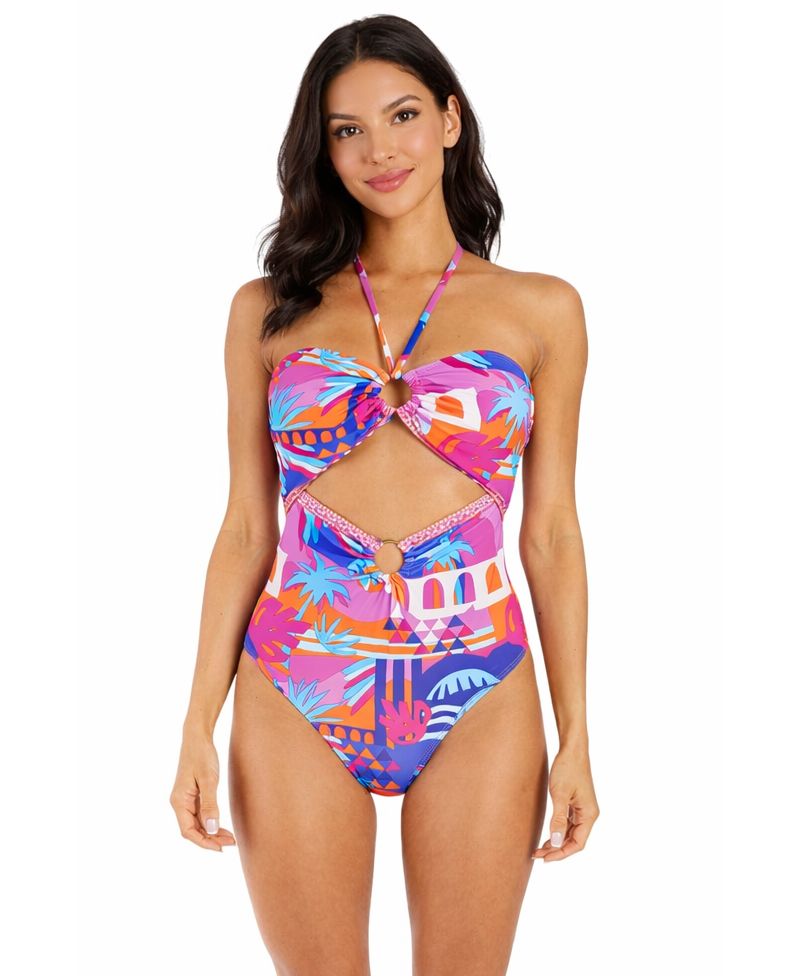 Women's Cut-Out Tropical One-Piece Swimsuit - Luxury Resort Swimwear