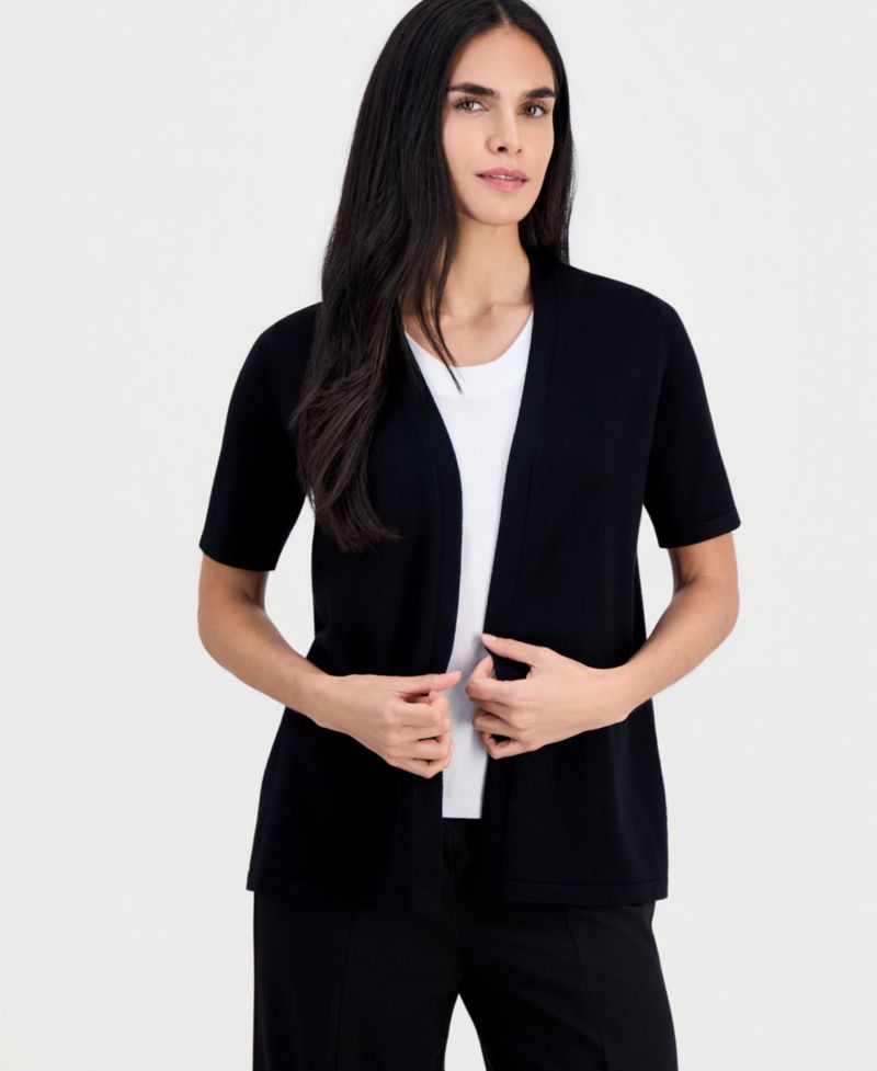 Petite Open-Front Elbow-Sleeve Cardigan