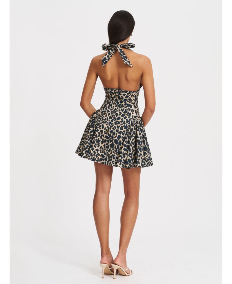 Women's Mackenzie Cheetah Print Halter Linen Mini Dress