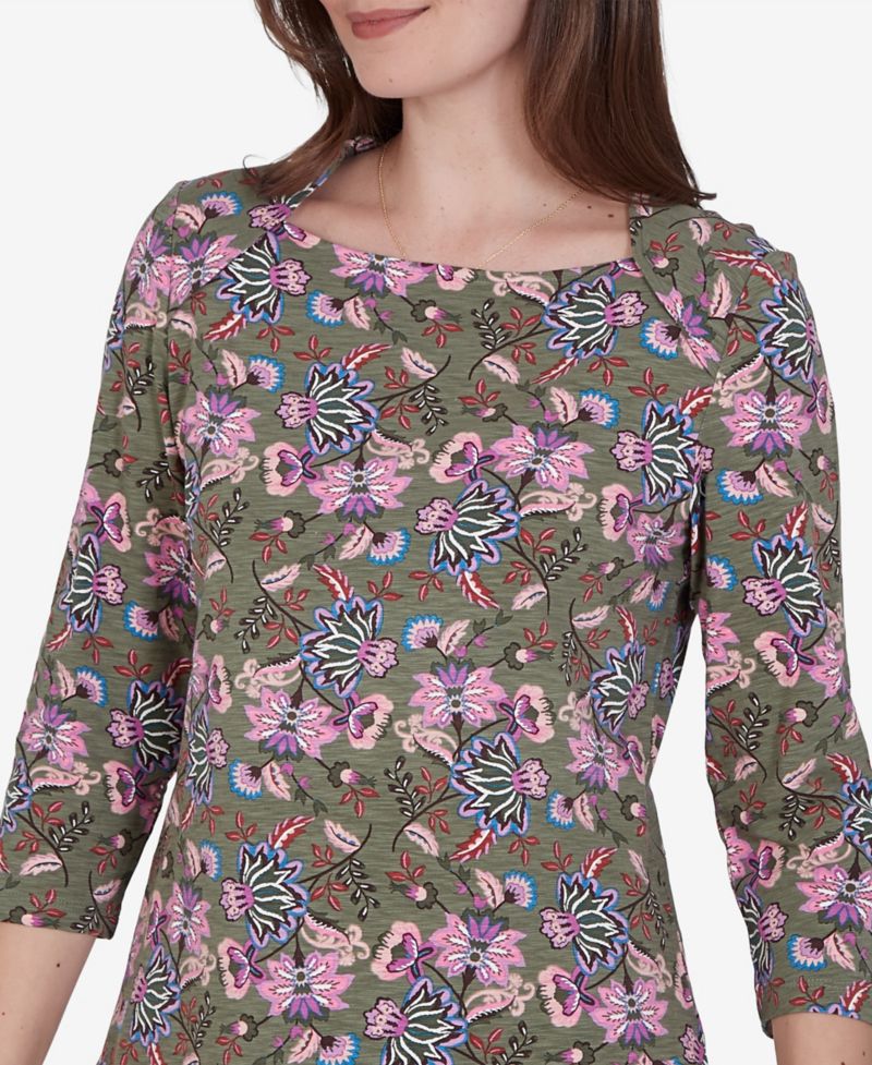 Petite Kint Garden Top Square-Neck 3/4-Sleeve Floral Blouse
