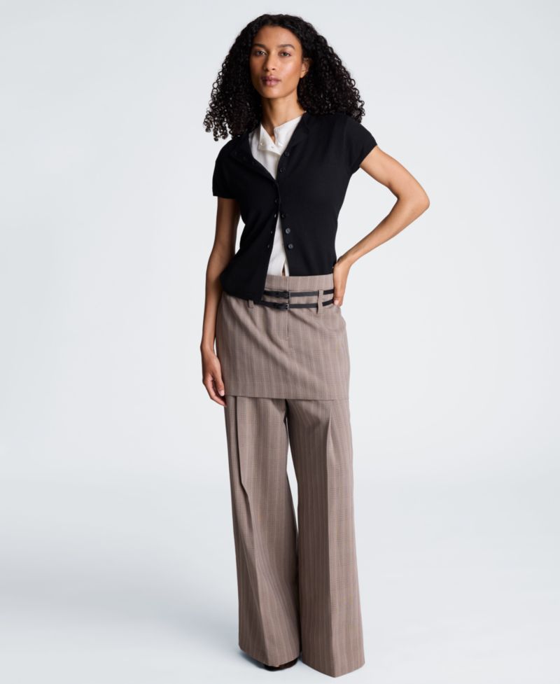Women's High-Rise Double-Belt Pleated Wide-Leg Pants