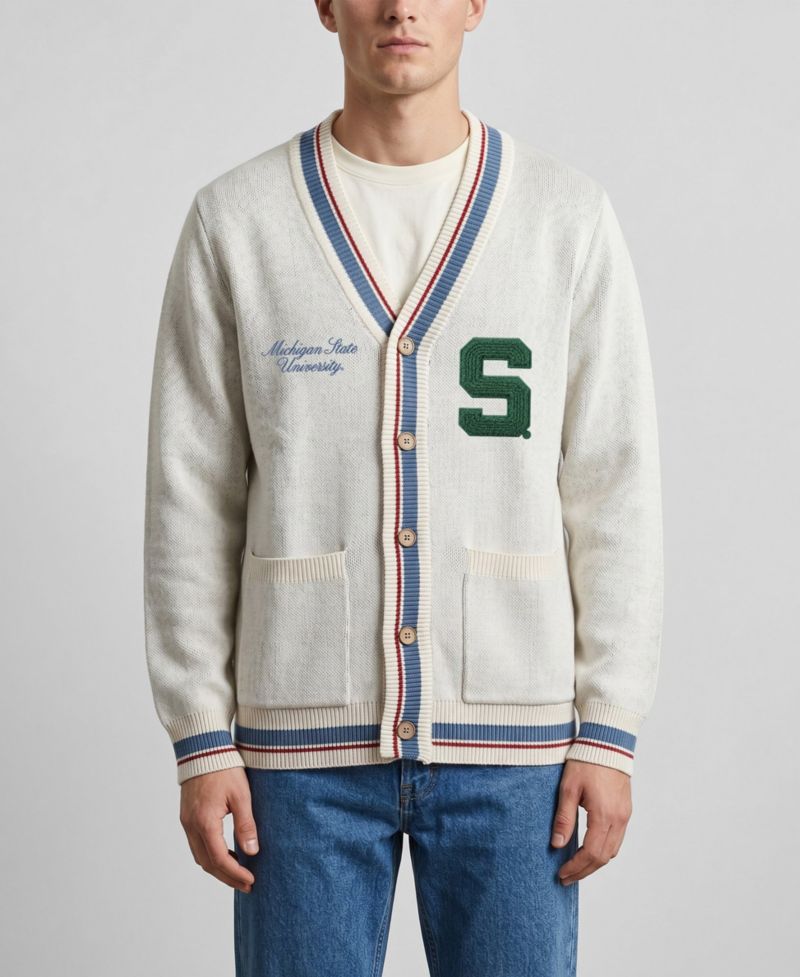 Men's and Women's Natural Michigan State Spartans Americana Striped Full-Button Cardigan