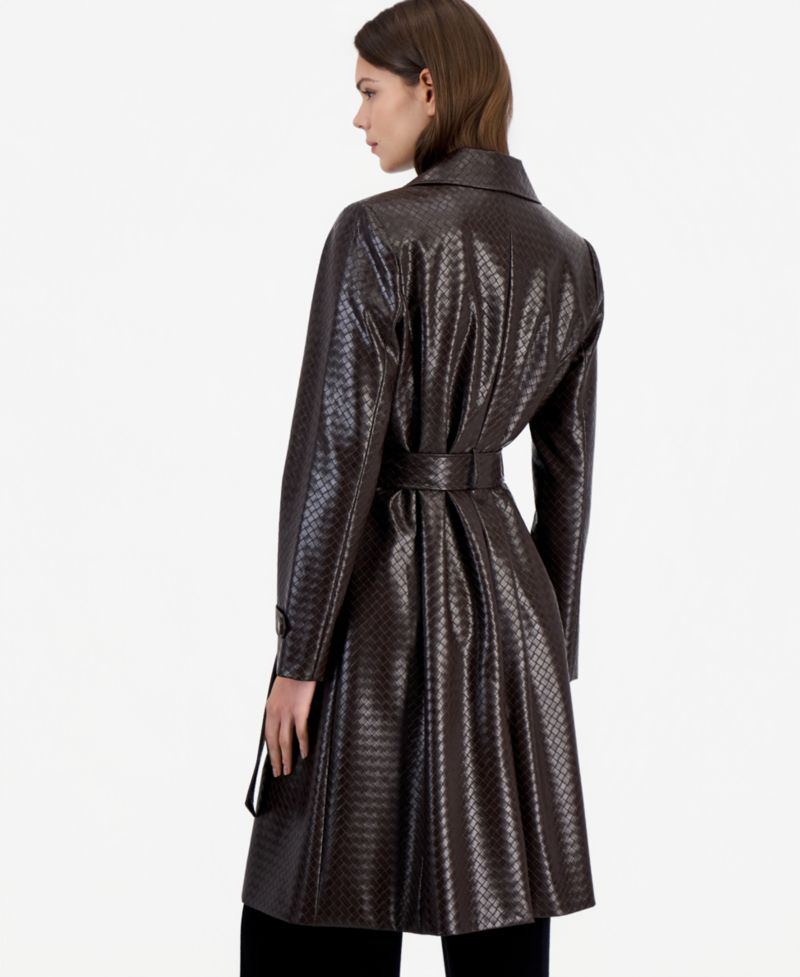 Women's Faux Leather Lined Belted Trench