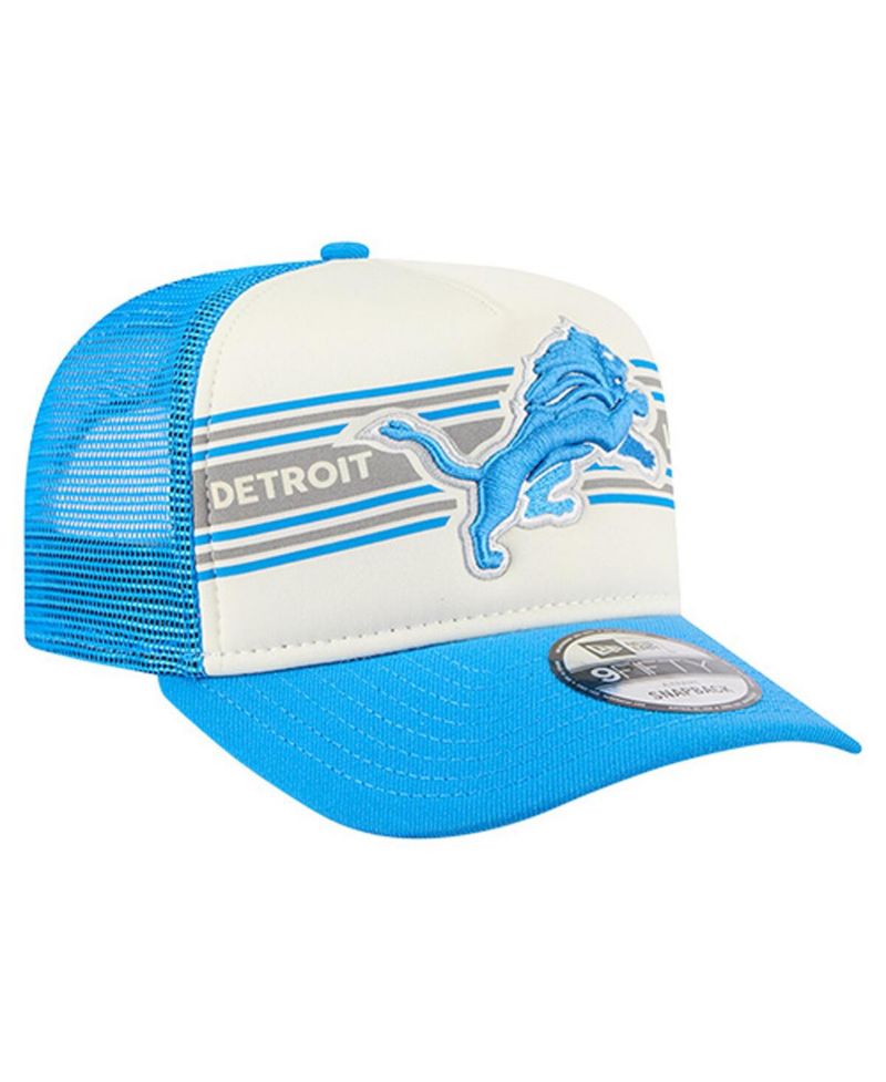 Men's Cream/Blue Detroit Lions Banner A-Frame 9FIFTY Trucker Snapback Hat