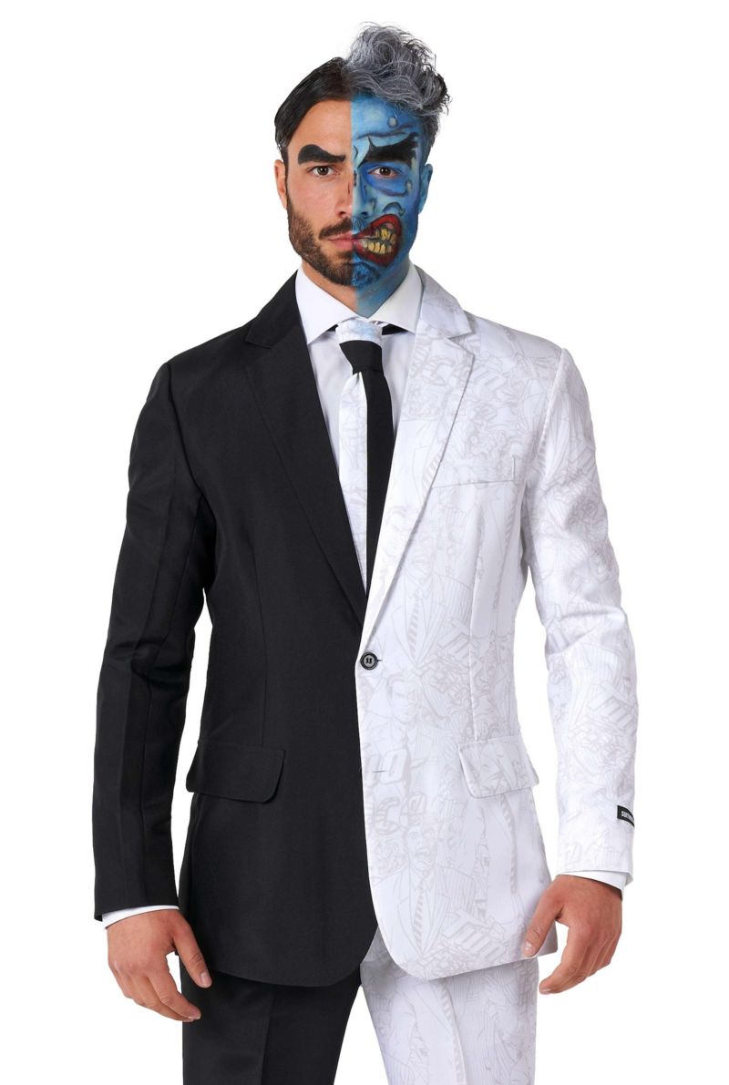 Men's Halloween Costume - Official Two Face - DC Characters Slim Fit Suit - Black and White
