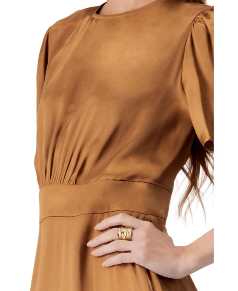Women's Short Sleeve Satin Midi Dress